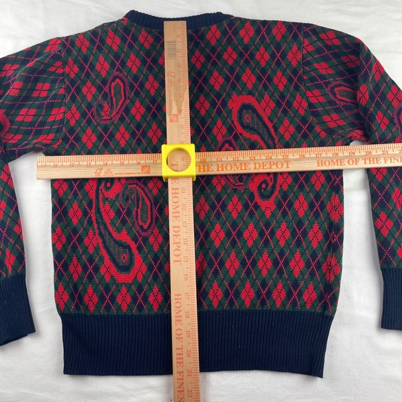 Vintage Hemingway Point Unisex Argyle Paisley Knit Sweater Navy Red Green Small - Picture 5 of 6
